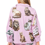 Lavender Gingham Queen of Cats Button Up Long Sleeve Top | Queen Of Sparkles