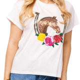 White Horse & Rose Horse Shoe Tee | Queen Of Sparkles