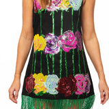 Black Multi Rose Fringe Tank Dress | Queen Of Sparkles