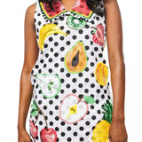White & Black Polka Dot Multi Fruit Collar Cotton Tank Dress | Queen Of Sparkles