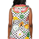 White & Black Polka Dot Multi Fruit Collar Cotton Tank Dress | Queen Of Sparkles