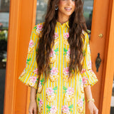Yellow Striped Coconut Drink Button Up Tunic | Queen Of Sparkles