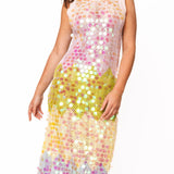 Colorblock Zig Zag Paillette Knit Midi Dress | Queen Of Sparkles
