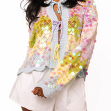 Colorblock Zig Zag Paillette Tie Up Sweater | Queen Of Sparkles
