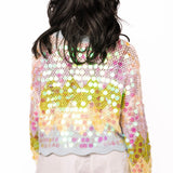 Colorblock Zig Zag Paillette Tie Up Sweater | Queen Of Sparkles