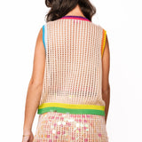 Ivory Rainbow Trim Pailette Corchet Short | Queen Of Sparkles