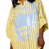 Green & Aqua Striped QOS Card Logo Cotton Tunic | Queen Of Sparkles