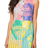 Colorblock Stripe QOS Card Logo Tie Cotton Tank Dress | Queen Of Sparkles