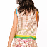 Ivory Rainbow Trim Paillette Crochet Skirt | Queen Of Sparkles