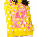Lime Green & Pink Polka Dot QOS Card Logo Sweater | Queen Of Sparkles