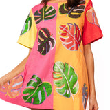 Colorblock Cotton Palm Leaf Short Sleeve Dress | Queen Of Sparkles