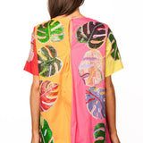Colorblock Cotton Palm Leaf Short Sleeve Dress | Queen Of Sparkles