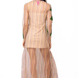 Rainbow Stripe Long Sleeve Palm Tree Sheer Coverup | Queen Of Sparkles