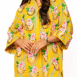 Yellow Striped Coconut Drink Button Up Tunic | Queen Of Sparkles