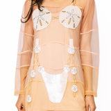 Beige Sand Dollar Bikini Sheer Coverup | Queen Of Sparkles