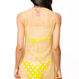 Sheer Yellow Polka Dot Bikini Tank Dress | Queen Of Sparkles