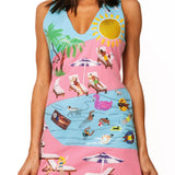 Blue & Pink Colorblock Pool Scene Tank Dress | Queen Of Sparkles