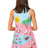Blue & Pink Colorblock Pool Scene Tank Dress | Queen Of Sparkles