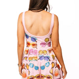 Bright Pink Multi Sunglasses Tank Romper | Queen Of Sparkles