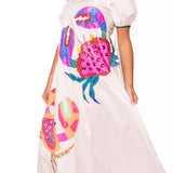White Tie Back Multi Crab Cotton Midi Dress | Queen Of Sparkles