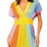 Rainbow Rhinestone V Neck Dress | Queen Of Sparkles