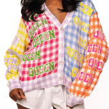 Gingham 'Queen' All Over Button Up Cardigan | Queen Of Sparkles