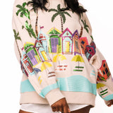 Beige Beach Scene Sweatshirt | Queen Of Sparkles