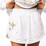 White Rainbow Scattered Rhinestone QOS Sparkle Short | Queen Of Sparkles