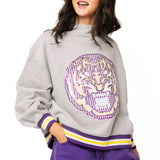 Licensed LSU Grey Gingham Mascot Mock Neck Sweatshirt | Queen Of Sparkles