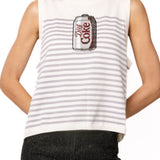 Licensed White & Grey Striped Diet Coke Can Knit Tank | Queen Of Sparkles