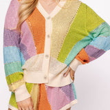 Muted Rainbow Rhinestone Sunshine Button Up Cardigan | Queen Of Sparkles