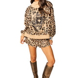 Tan Leopard Print QOS Card Logo Mock Neck Sweatshirt | Queen Of Sparkles