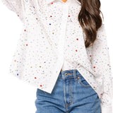 White Rhinestone Cotton Button Up Collared Top | Queen Of Sparkles