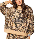 Tan Leopard Print QOS Card Logo Mock Neck Sweatshirt | Queen Of Sparkles