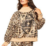 Tan Leopard Print QOS Card Logo Mock Neck Sweatshirt | Queen Of Sparkles