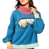 Colorblock Ski Goggle With Reflection Mock Neck Sweatshirt | Queen Of Sparkles