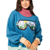 Colorblock Ski Goggle With Reflection Mock Neck Sweatshirt | Queen Of Sparkles