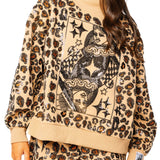 Tan Leopard Print QOS Card Logo Mock Neck Sweatshirt | Queen Of Sparkles