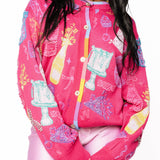 Hot Pink Birthday Icon Rainbow Trim Button Up Cardigan | Queen Of Sparkles