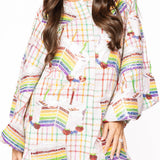 Rainbow Plaid Birthday Cake Button Up Cotton Dress | Queen Of Sparkles
