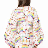Rainbow Plaid Birthday Cake Button Up Cotton Dress | Queen Of Sparkles
