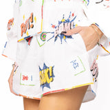 White Mahjong Icon Rainbow Trim Short | Queen Of Sparkles
