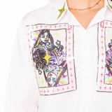 White Queen Card & Sparkle Collar Button Up Cotton Top | Queen Of Sparkles