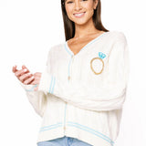 White & Blue 'In My Bride Era' Sequin & Pearl Button Up Cardigan | Queen Of Sparkles