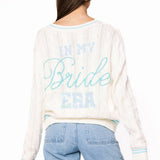 White & Blue 'In My Bride Era' Sequin & Pearl Button Up Cardigan | Queen Of Sparkles