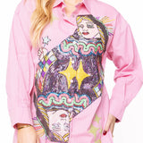 Pink Queen Card Button Up Collar Cotton Dress | Queen Of Sparkles