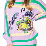 Lavender, Green & Yellow 'Queen Cake' Striped Sweater | Queen Of Sparkles