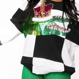 Black & White Checkered Alligator Queen Sweatshirt | Queen Of Sparkles
