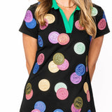Black Multi Doubloons Collar Short Sleeve Dress | Queen Of Sparkles