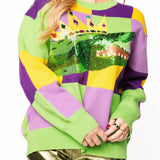 Mardi Gras Checkered Alligator Queen Sweater | Queen Of Sparkles